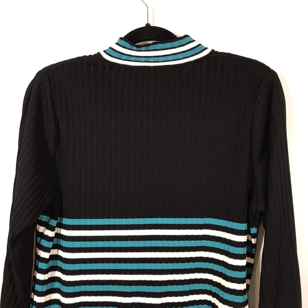 Exclusively Misook Black Striped Knit Zip Up Long Sleeve Women's Medium Sweater - Picture 5 of 8
